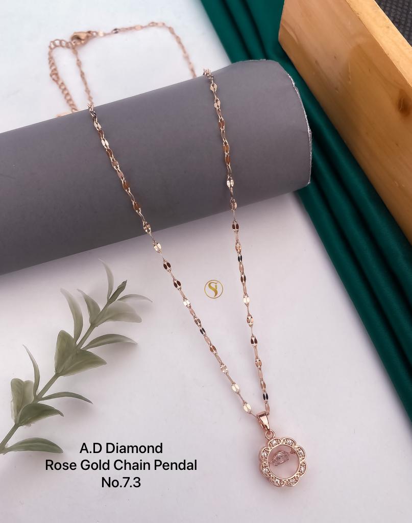 5 AD Diamond Designer Rose Gold Chain Pendant Wholesalers In Delhi
